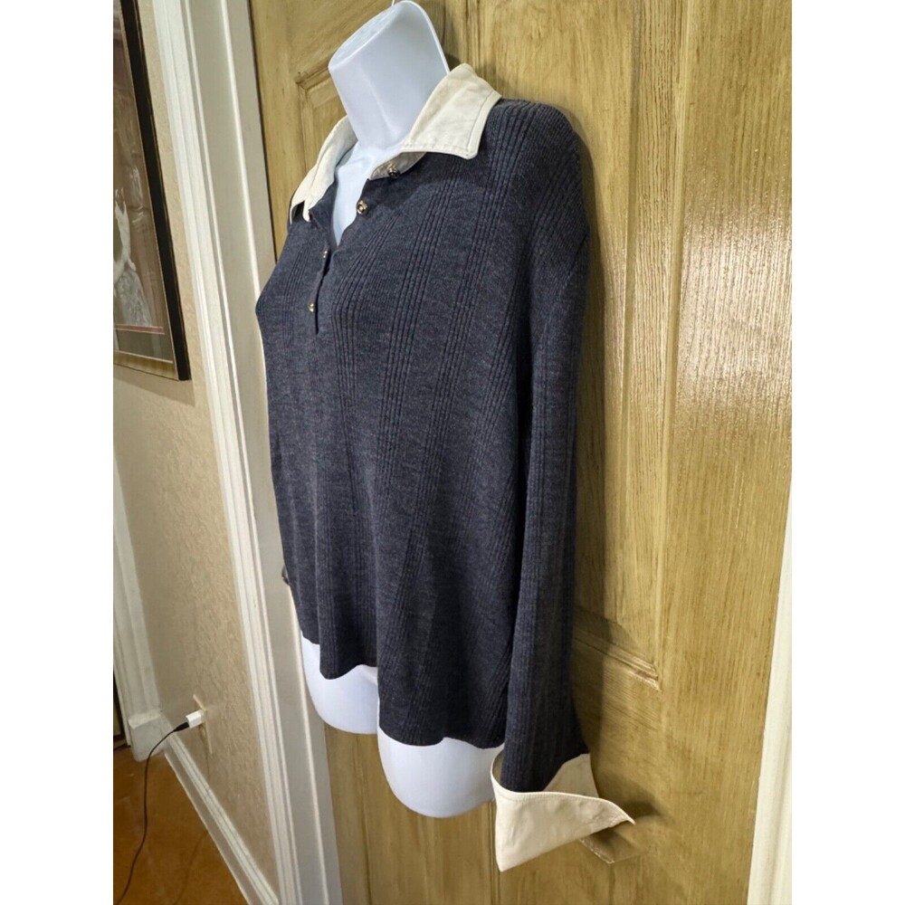 ST. JOHN Sport by Marie Gray Long Sleeve Sweater Gray Cream Womens Wool Rayon - Picture 6 of 8